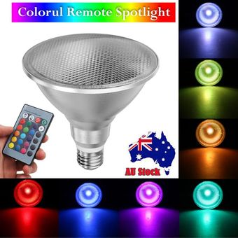 E27 PAR38 Foco colorido RGB Luz LED  remoto Bombilla 