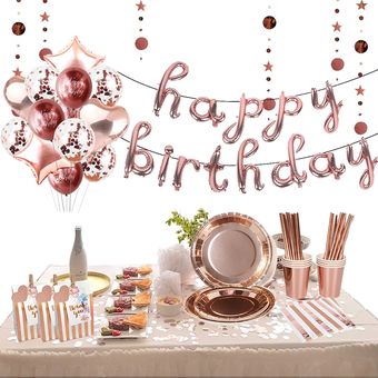 Vajilla de cumpleaños de oro rosa decoraciones de cumpleaños para niña decoraci 