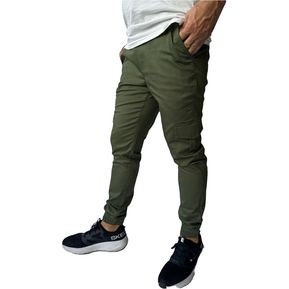 Pantalón jogger en dril licrado pitillo strech - Color Verde - 6 bolsillos