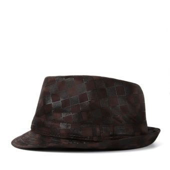 talla 58CM WAN（#Black） Boater Bowler sombrero Fedora de cuero para hombre gorra plana para caballero sombrero de Jazz para hombre Porkpie 