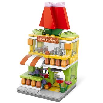 Mini Tienda Urbana de comida dulces pizzería bloques de construcción juegos de escenas arquitectura juguetes para niños vista del mercado HON 