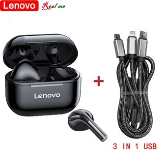 Aurículares Bluetooth Lenovo LP40 TWS y cable de datos USB 3 en 1 