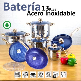 Bateria Cocina 13pz Acero Inox SWISS HAUS Antiadherente Ceramica