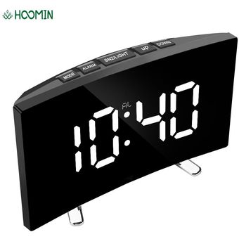 #Type1 White 7 Inch For Kids Bedroom Curved Dimmable Mirror Clock LED Screen Digital Alarm Clock Home Decors Large Number Table Clock 