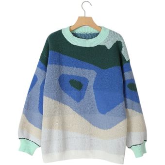 Jersey de punto de estilo Preppy para mujer suéter de manga larga c~ 