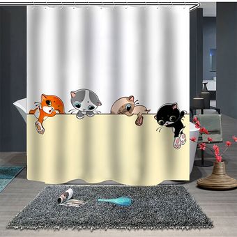 ANAZOZ Cortinas de Baño Poliester Cortina de Baño Estrecha Antimoho Gato de Dibujos Animados Cortinas Ducha 90 x 180 cm 