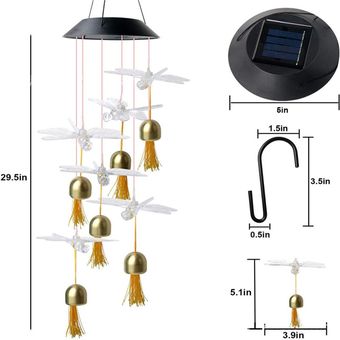 Solar al aire libre del carillón de viento metal de la lámpara LED de Bell Decoración Animal Styling 
