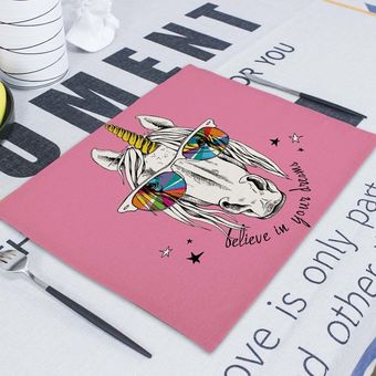 Mantel de lino con dibujos de animales para niños alfombrillas bonitas con dibujos de unicornios para el hogar cocina comedor servilletas 