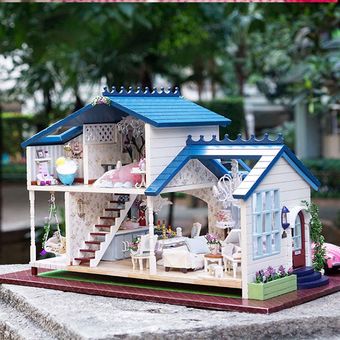 Happy Island Doll House Miniatura DIY Kit Muñecas Casa de juguete con 