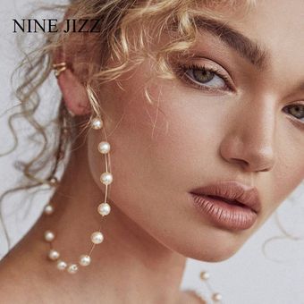 Pendientes De Círculo De Perlas De Imitación Blanca Ninejizz 