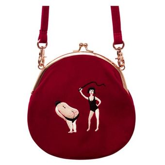 Bolso Vintage de terciopelo bordado para mujer bandolera en forma redonda semicircular #red diseño Original 