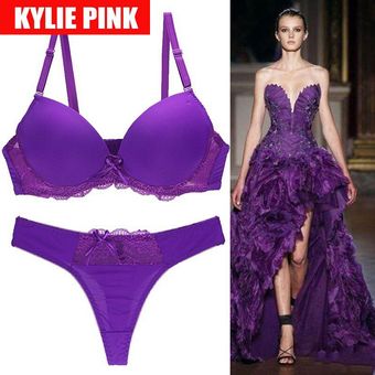 #Purple Conjunto de sujetador y Tanga para niñas estilo francés ajustable ropa interior de encaje de talla grande 