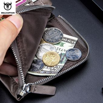 Marca billetera retro RFID de cuero cartera pequeña con cremallera para hombre bolso de tarjet SAI 