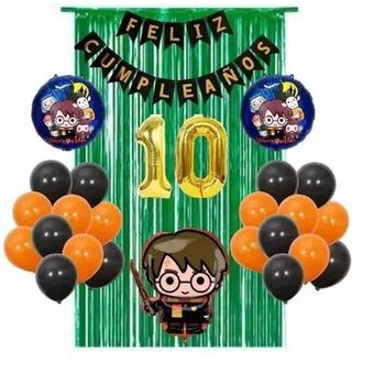 Kit Decoración Harry Potter Cumpleaños Cortina Verde Naranja