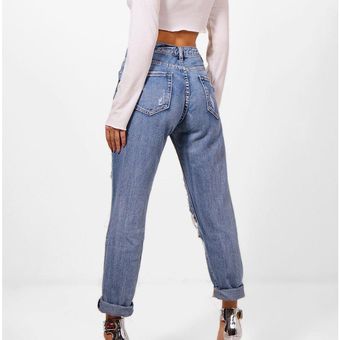 Rebordeado De Ripped Chain Rock Big Hole Boyfriend Jeans Mujer