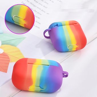 Funda Airpods 1 Y 2 De Silicona Diseño Arcoíris + Mosquetón con