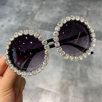 redondas a la moda Gafas de sol con logotipo personalizado para mujer de lujo gran oferta ostentosas con diamantes lentes de sol femeninos de marca privada 