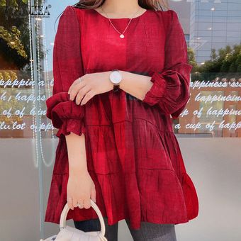 ZANZEA para mujer de la blusa de la primavera de algodón del cuello de O larga a cuadros de manga Tops Camisa - rojo | Linio México - ZA184FA17R0FMLMX