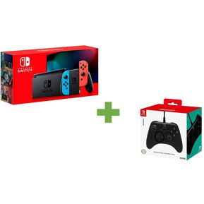Consola Nintendo Switch Neon + Control Alambrico Horipad