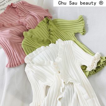 Chu Sau-camisas de punto de belleza dulce elegante para mujer  cárdi.. 