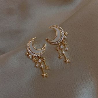 Brillante Cristal Corazón Luna Perla Oreja Oreja Hueca Corea 