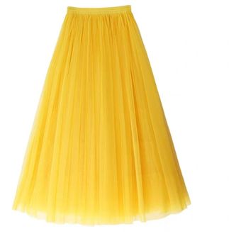 Falda Extra larga de malla de encaje Vintage para otoño e invierno,falda de expansión para mujer de tul amarillo,cintura elástica,faldas de viaje de playa con bolas grandes #Yellow 