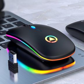 Mouse inalambrico A2, recargable USB, LED 7 colores (RGB), DPI 1600