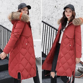 Sólido color de la capa larga de las mujeres del estilo de invierno espesamiento delgado abajo chaqueta del algodón 