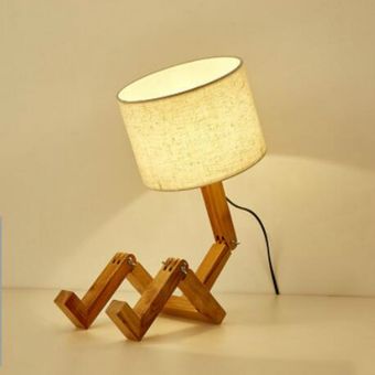 Lámparas de Mesa plegables en forma de Robot de madera  lampara de lino  escritorio sombra  creativa  moda europea  estudio  dormitorio  mesita de noche  WJB41611 