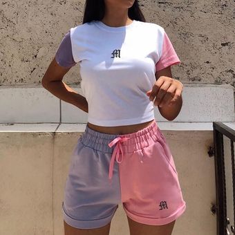 Contraste Color Patchwork Casual Shorts Mujer Verano Caliente Alta Cordon De Cintura Pantalones Cortos De Chandal Streetwear Joggers Pantalones Cortos Pink Linio Colombia Ge063fa19c0r7lco