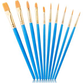 10 Cepillos De Nailon De Varilla Azul Para Pintura Artística