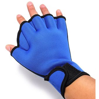 1 Pair Blue Swimming Gloves Water Resistance Fit Paddle Training Gloves 