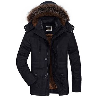 Chaqueta de invierno para hombre chaquetas de algodón informales gruesas con Cuello de piel #Black cazadora de terciopelo grande abrigo largo de invierno para hombre XYX chaquetones talla 
