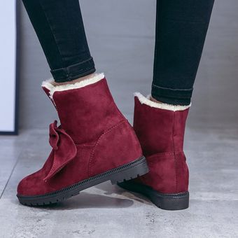 El engrosamiento de los tacones bajos Mantenga las botas de nieve cálidas botas de tobillo Piel interior de botas planas 