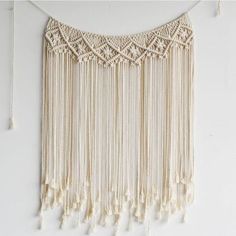 Cuerda de algodón Macrame pared para colgar Telón de fondo de boda hecho a mano tapiz de decoración del hogar-Beige 