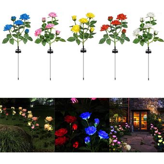 Simulación Solar Rosa Flores luces a prueba de agua lámpara LED para jardín para al aire libre jard 