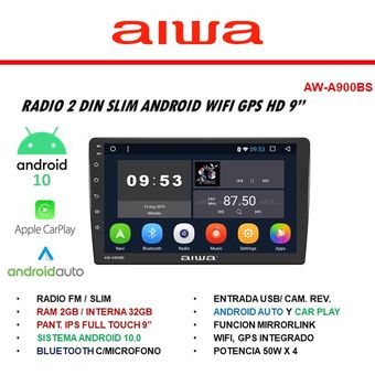 AIWA Radio 9 pulgadas Aiwa 2 DIN Android 12 BT/WIFI/USB A900BS