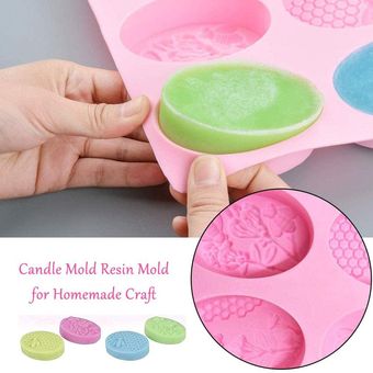 Con silicona 6 oval abeja jabón hecho a mano del molde DIY de silicona molde para hornear ovalada de color rosa 