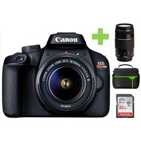 Cámara Canon EOS Rebel T100 +lente 18 55+32GB+Bolso+Lente 75-300