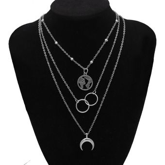 Vintage Multilayer Pendant Butterfly Necklace for Women Butterflies Moon Star Charm Choker Necklace 