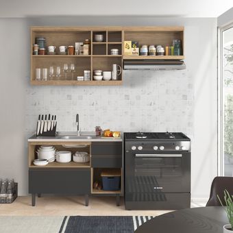 Mueble de Cocina 5 Puertas/ 3 Cajones Negro