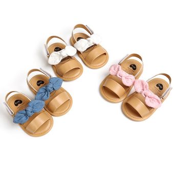 Sandalias para bebés con lazo de cuero sintético zapatos antideslizantes de fondo suave para primeros pasos de princesa para verano 