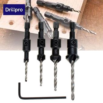Drillpro 4Pcs Carpintería Avellanador Juego de brocas para 