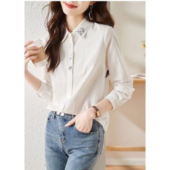 Camisa casual elegante con solapa bordada vintage mujer Blanco | Linio Perú - GE582FA09351PLPE Camisa casual elegante con solapa bordada vintage mujer Blanco | Linio Perú - GE582FA09351PLPE