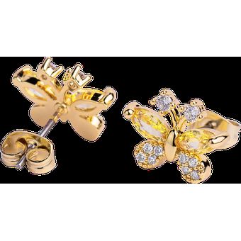 LuckyLy Aretes Mujer Oro 14k Mariposas con Cristal y Zirconias Gina