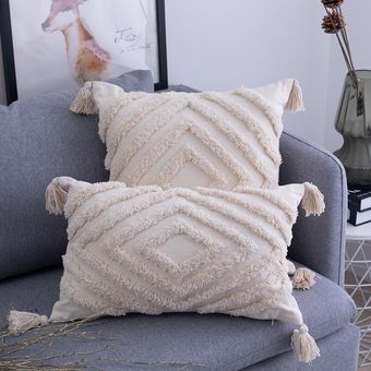Almohada sencilla de estilo europeo con borlas cuadradas cojín Ins, 