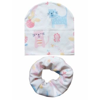 2 unidsset de bebé de algodón sombrero de la bufanda de Primavera de impresión de dibujos animados de los niños gorras de bufandas de niños niñas suave sombrero Collar otoño niño sombrero 