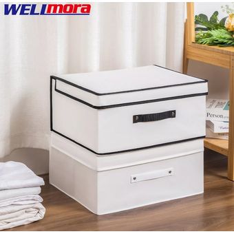 Caja Almacenamiento Plegable Organizador Con Tapa 41 Litros Azul con Blanco