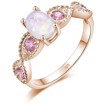Anillo De Piedra Ovalada De Ópalo De Fuego Blanco De Cinily, 