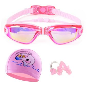 para nadar con bolsa y tapa de silicona Gafas de natación antiniebla para niños y niñas Protector UV antifugas 